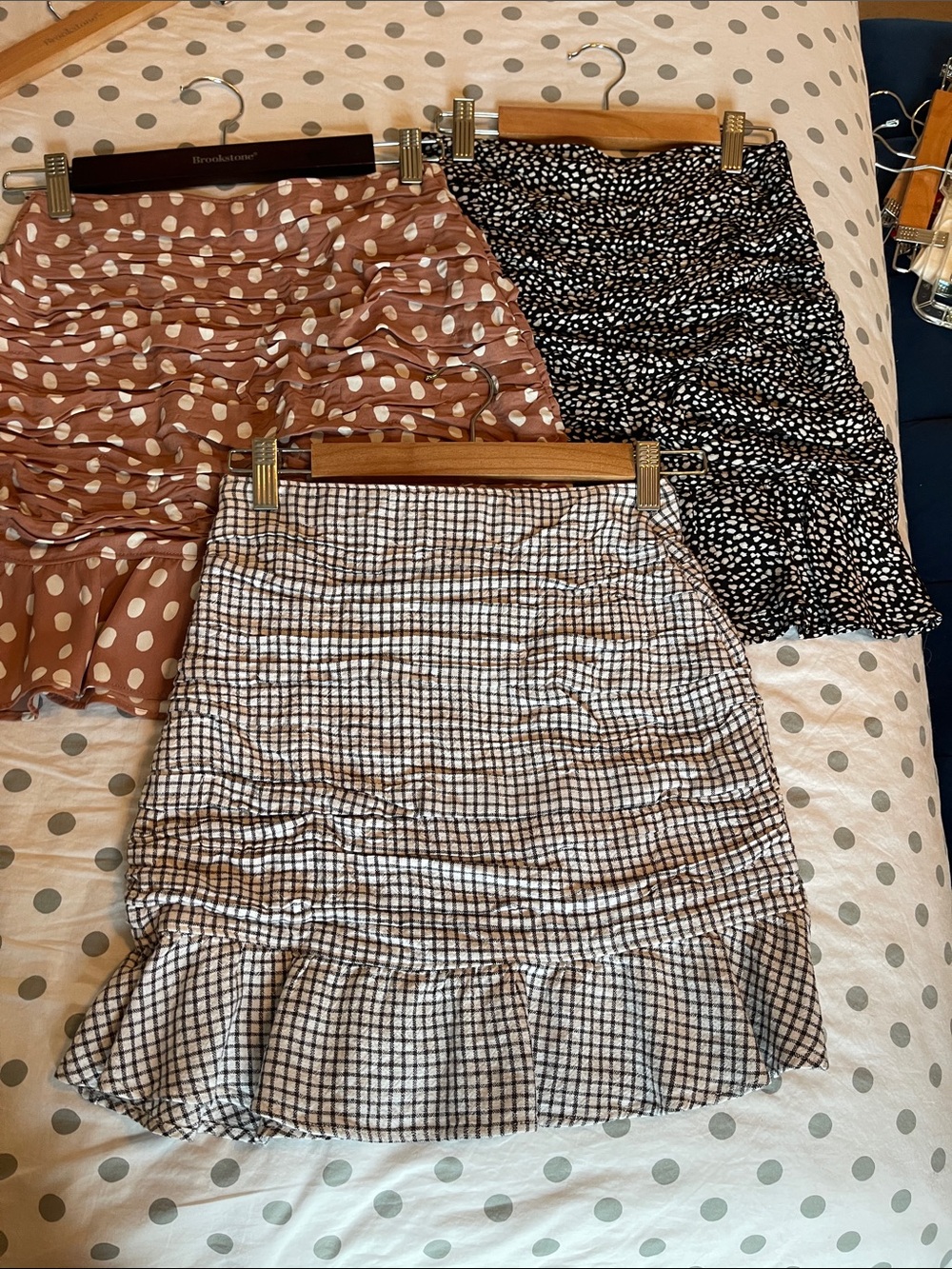Women’s Polka & Check Ruffle Mini Skirt - Brown, Black, Cream - Unbranded